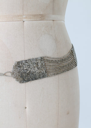 Vintage 1920s Silver Beaded Flapper Belt