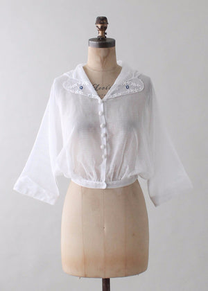 Vintage 1920s Embroidered Sheer Cotton Blouse