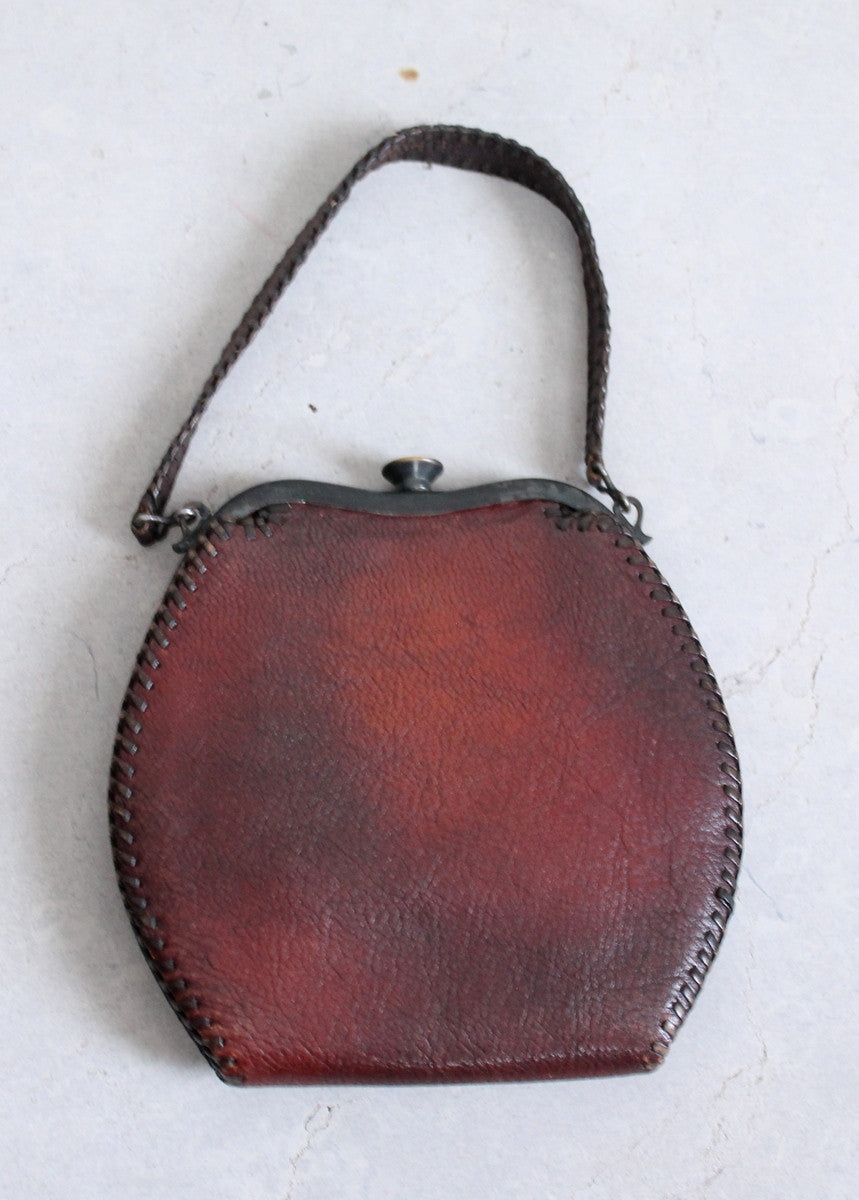 Vintage 1930s Art Deco Floral Tooled Leather Purse