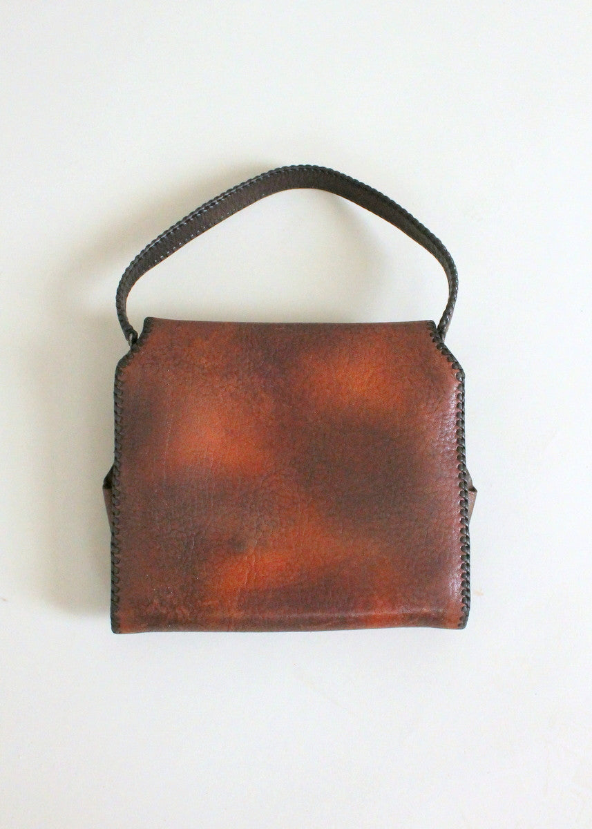 Vintage 1920s Tooled Leather Purse with MakeUp Compartment