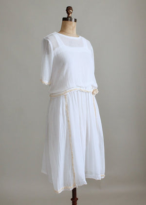 Vintage 1920s White Cotton Petite Lawn Dress