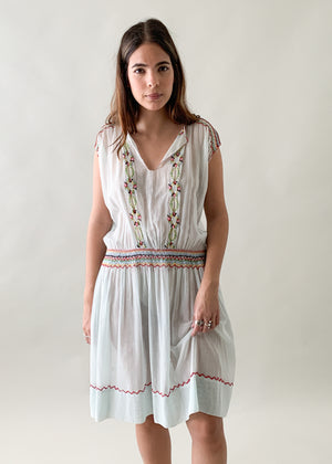 Vintage 1920s Embroidered Cotton Dress