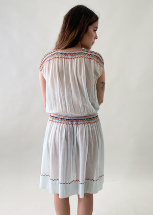 Vintage 1920s Embroidered Cotton Dress