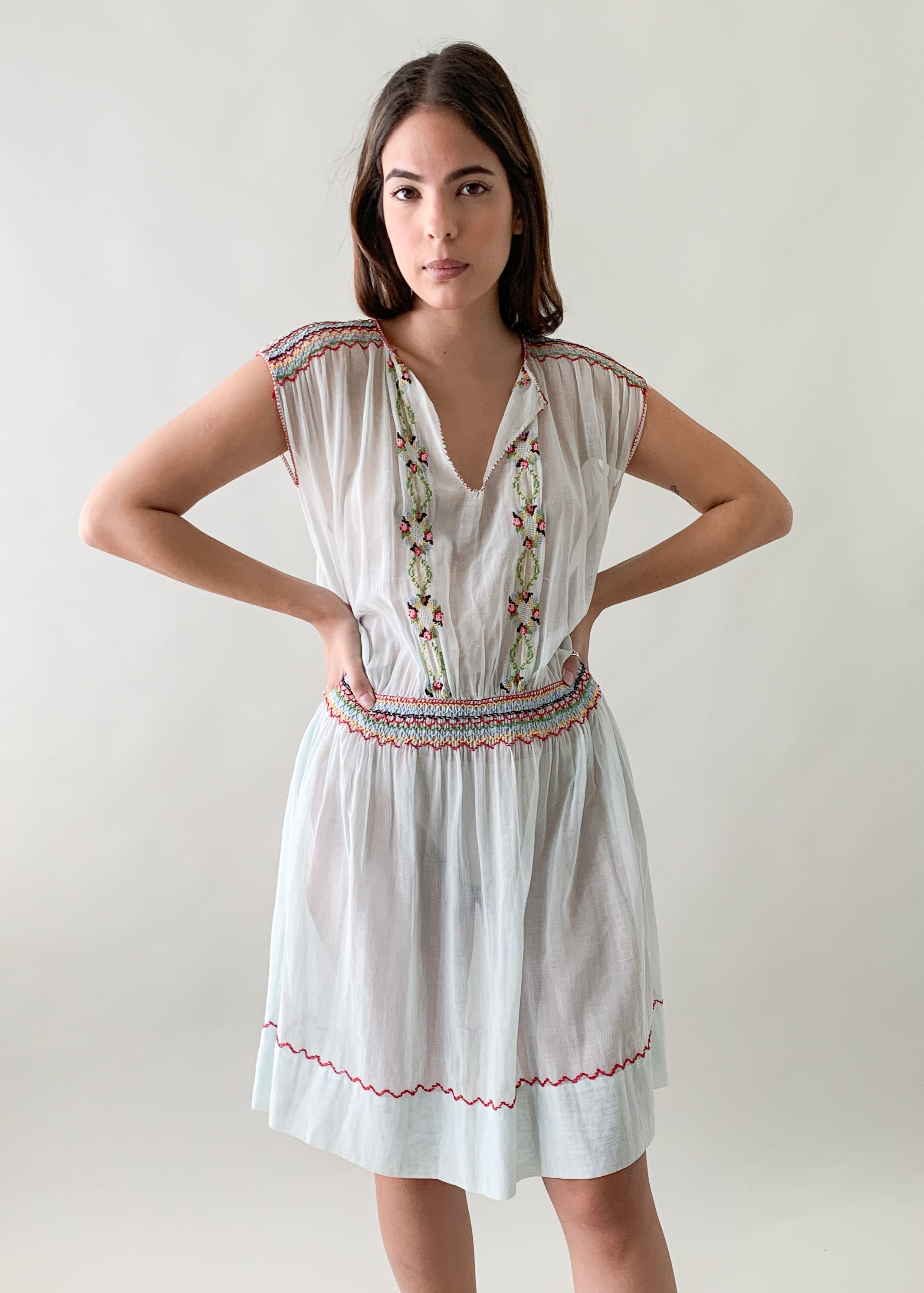 Vintage 1920s Embroidered Cotton Dress