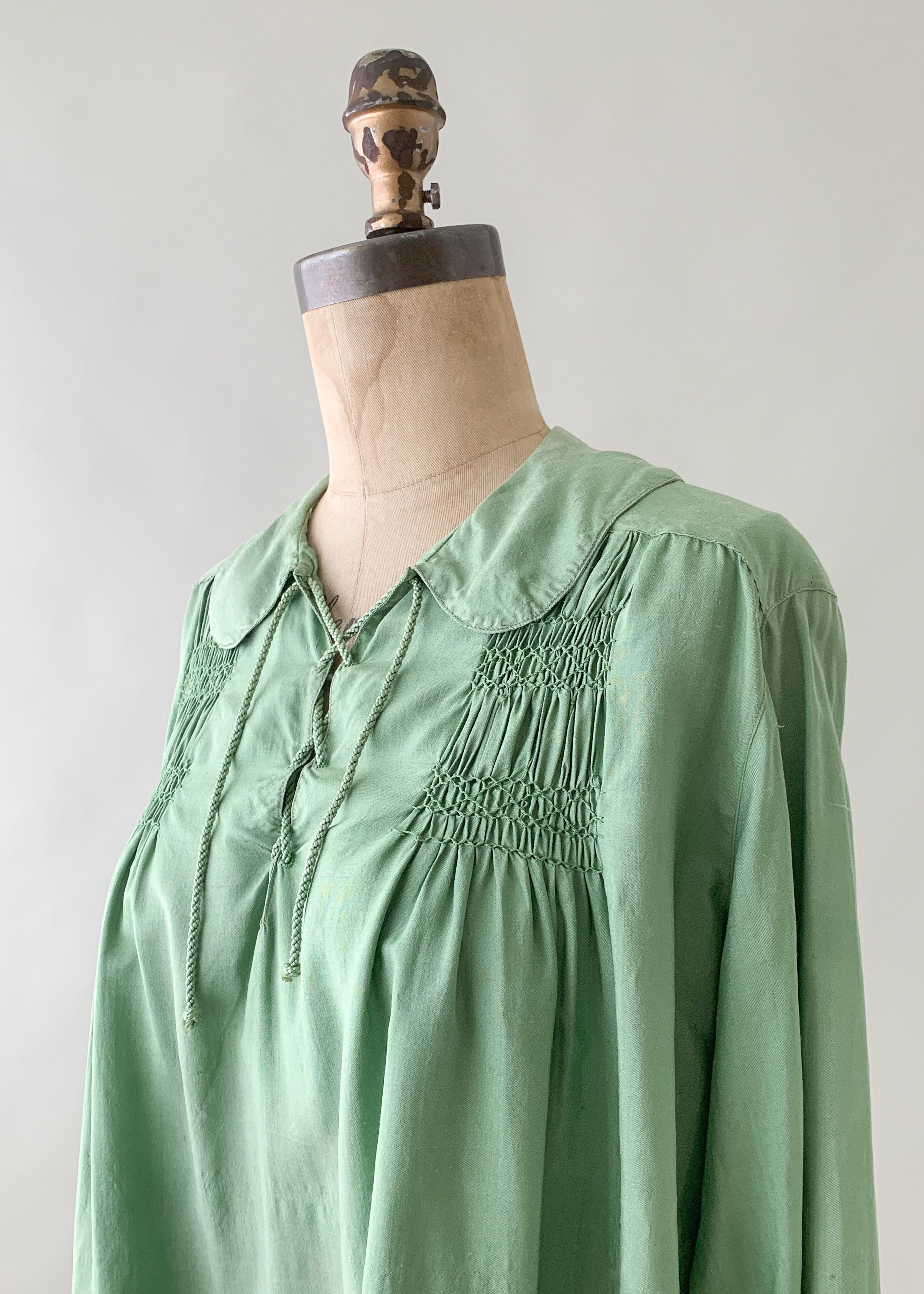 Vintage 1920s Smocked Pongee Silk Tunic Dress