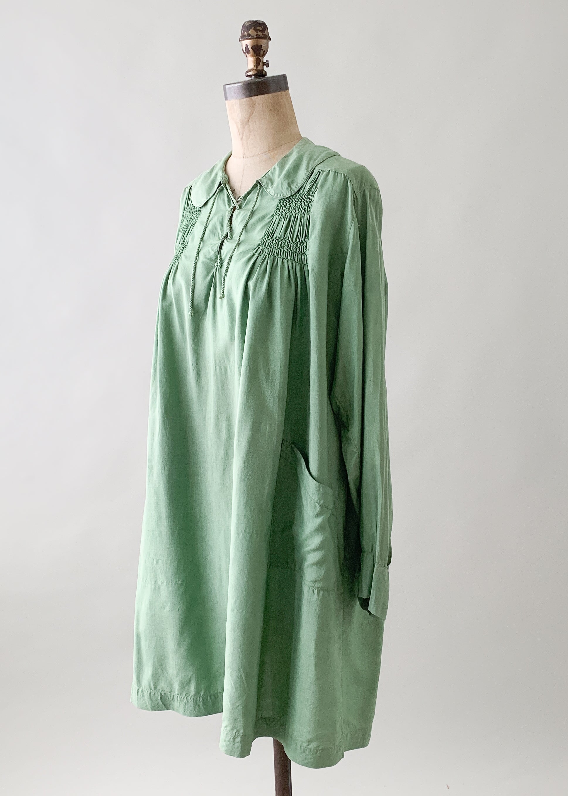 Vintage 1920s Smocked Pongee Silk Tunic Dress