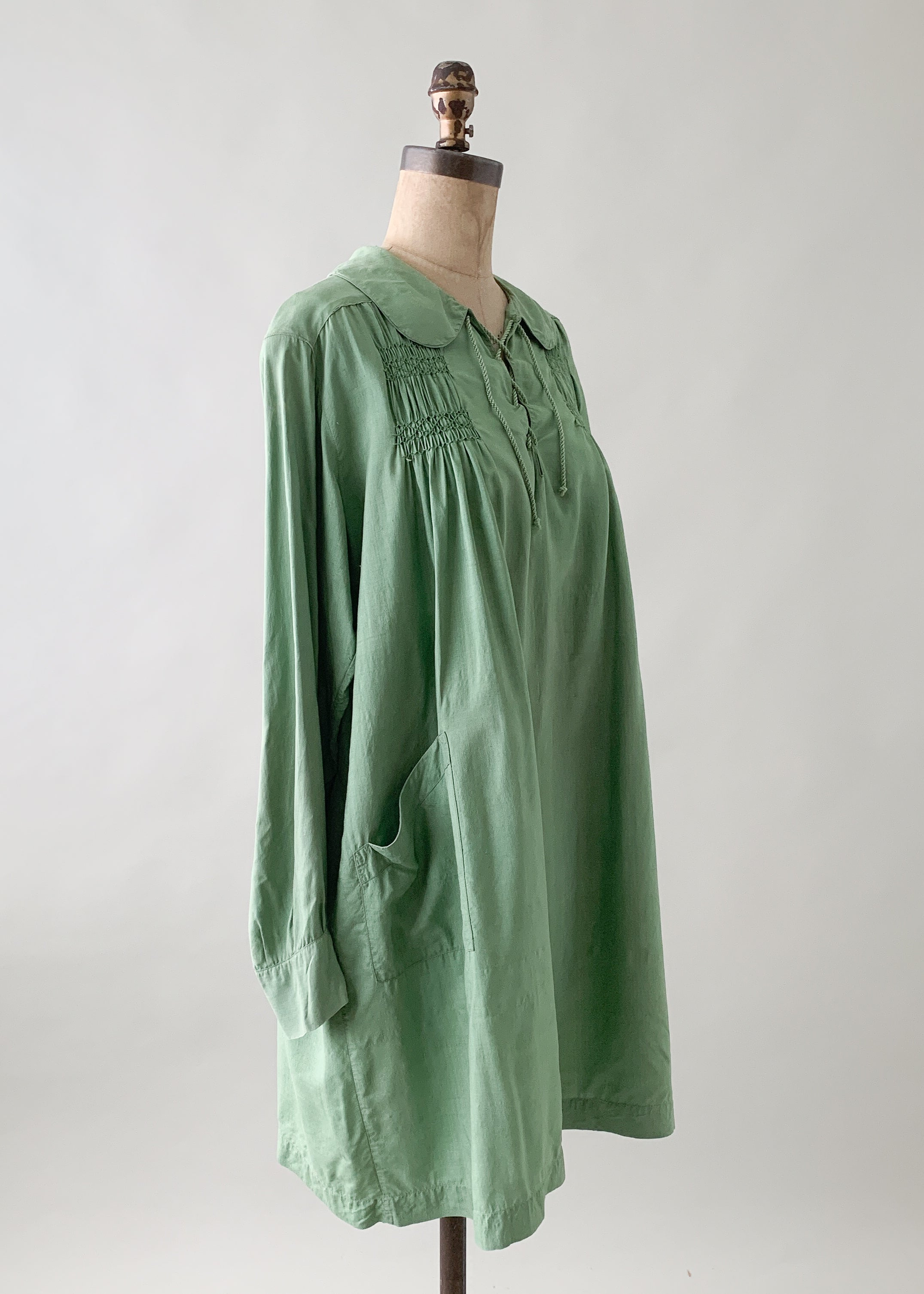 Vintage 1920s Smocked Pongee Silk Tunic Dress