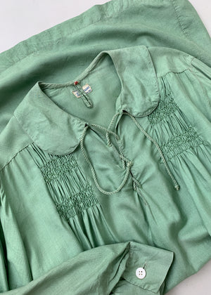 Vintage 1920s Smocked Pongee Silk Tunic Dress
