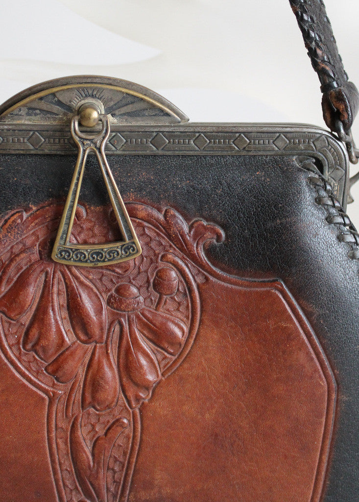 1930s Tooled Leather Art Deco Purse