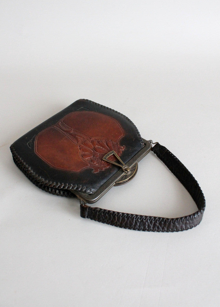 1930s Tooled Leather Art Deco Purse