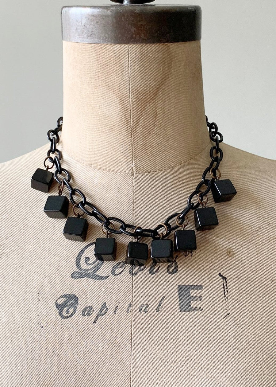 Vintage 1930s Art Deco Black Cellluloid Necklace
