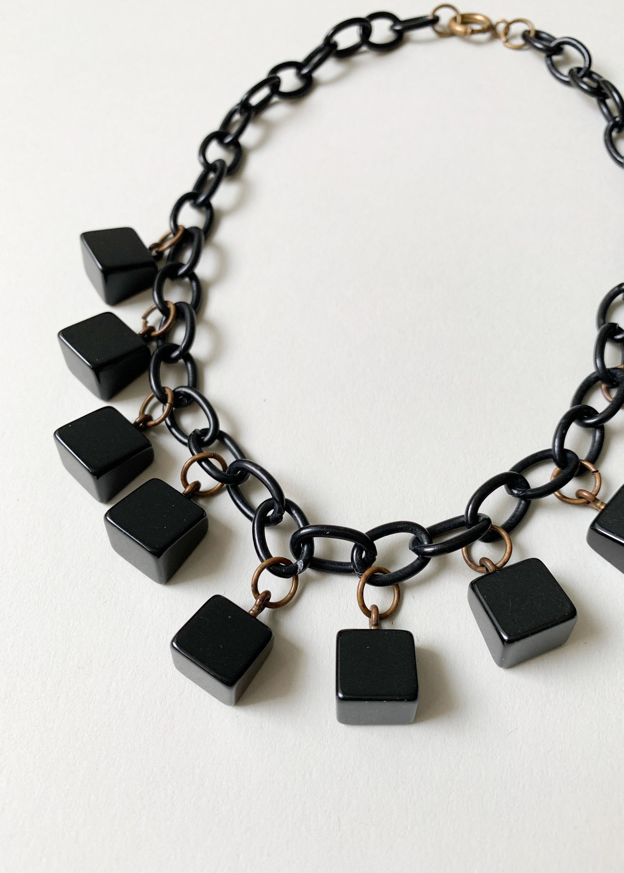 Vintage 1930s Art Deco Black Cellluloid Necklace