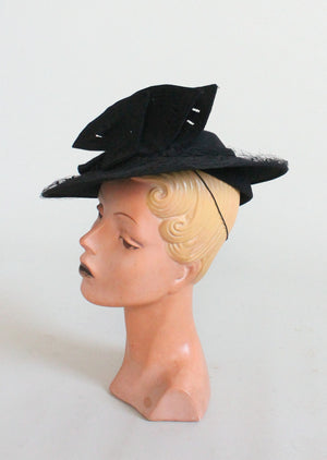 Vintage 1930s Noir Leaves Black Tilt Hat