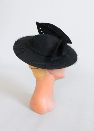 Vintage 1930s Noir Leaves Black Tilt Hat