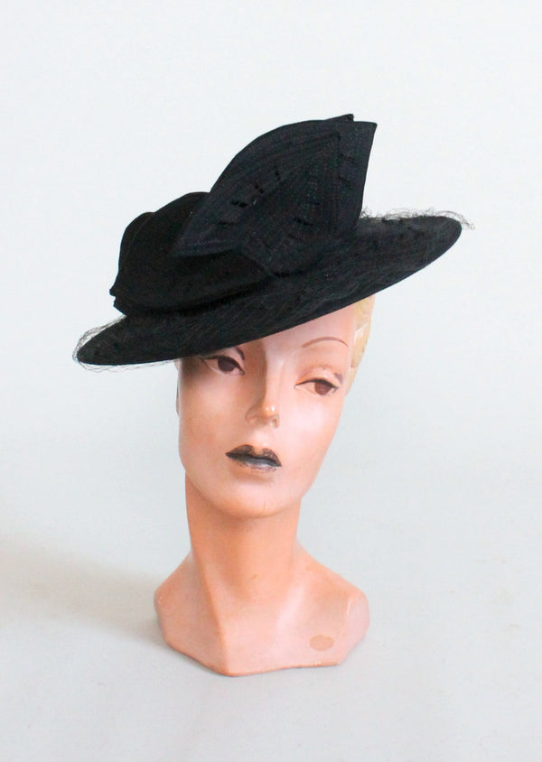 Vintage 1930s Noir Leaves Black Tilt Hat - Raleigh Vintage