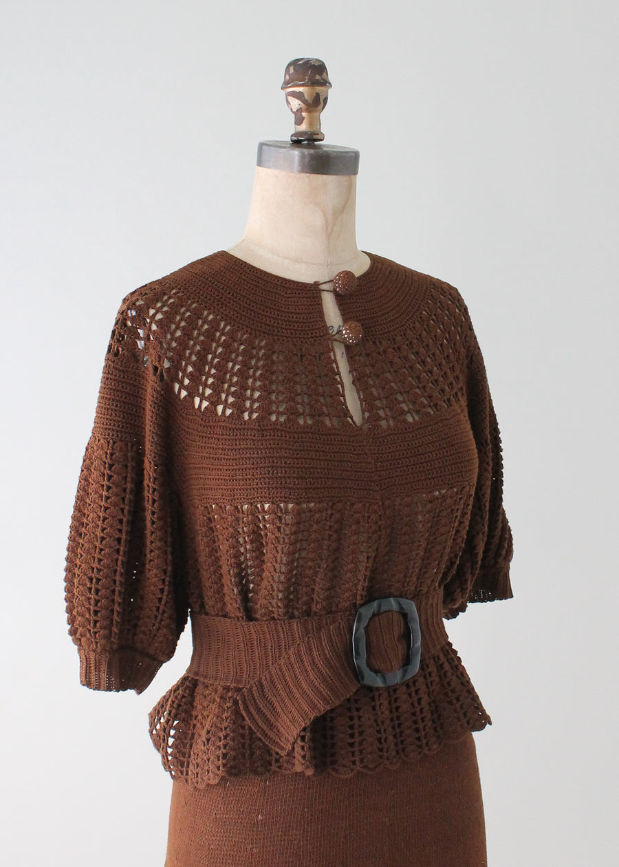 Vintage 1930s Art Deco Knit Dress Set