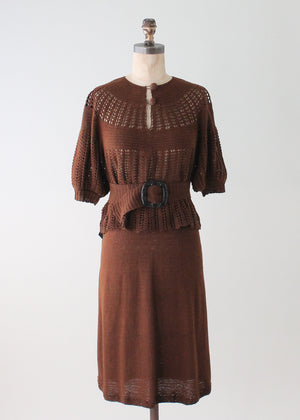 Vintage 1930s Art Deco Knit Dress Set