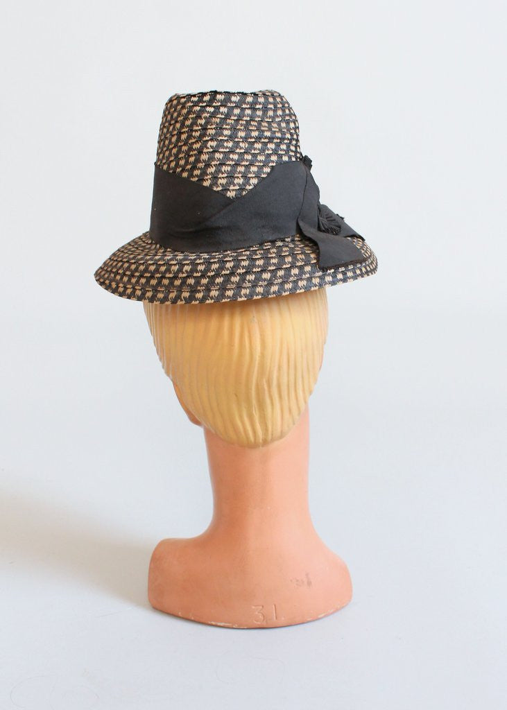 Vintage Late 1930s Art Deco Straw Fedora