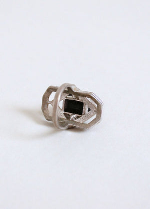 Vintage 1930s Black Glass and Rhinestone Cocktail Ring
