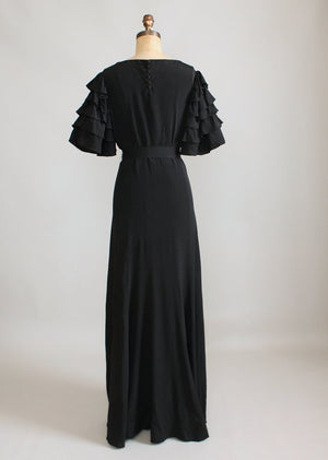Vintage 1930s Seville Black Rayon Evening Dress