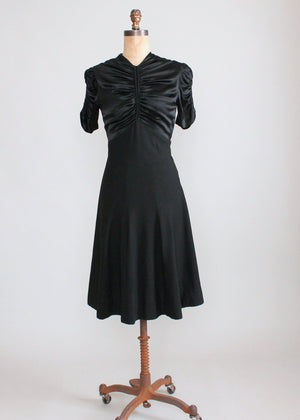 Vintage 1930s Black Satin and Wool Swing Dress - Raleigh Vintage