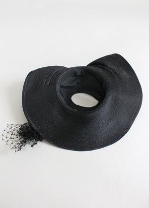 Vintage Early 1930s Black Straw Floppy Hat