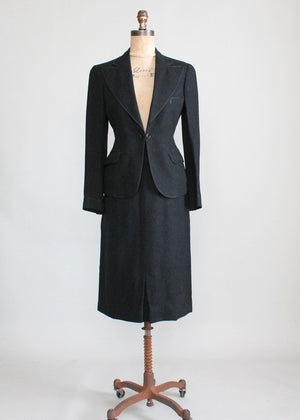 Vintage 1930s Black Tailored Wool Suit
