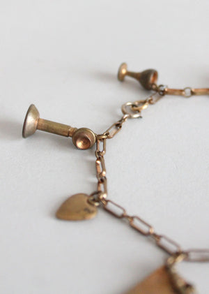 Vintage 1930s Brass Charm Bracelet