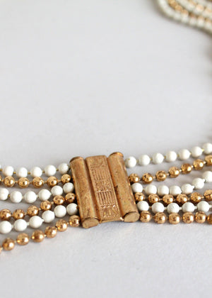 Vintage 1940s Brass Bead Scalloped Bib Necklace