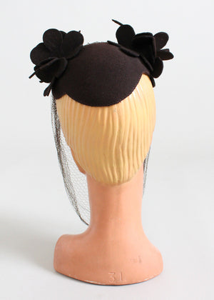 Vintage Late 1930s Brown Felt Veiled Hat