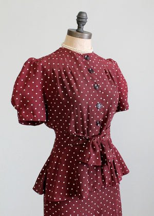 Vintage Late 1930s Polka Dot Peplum Suit