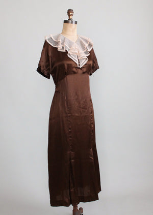 Vintage 1930s Brown Silk and Lace Dress and Jacket NRA NOS
