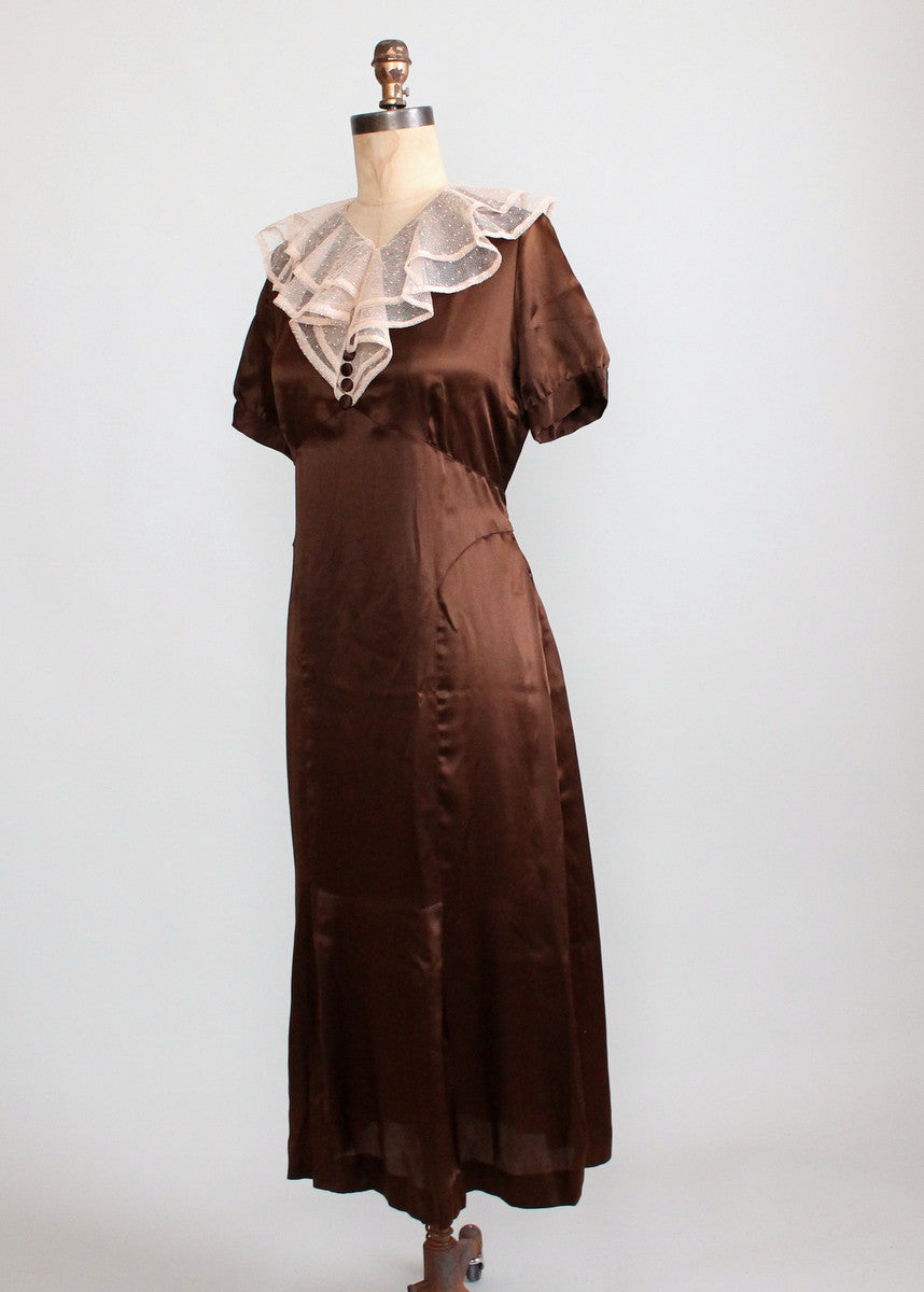 Vintage 1930s Brown Silk and Lace Dress and Jacket NRA NOS