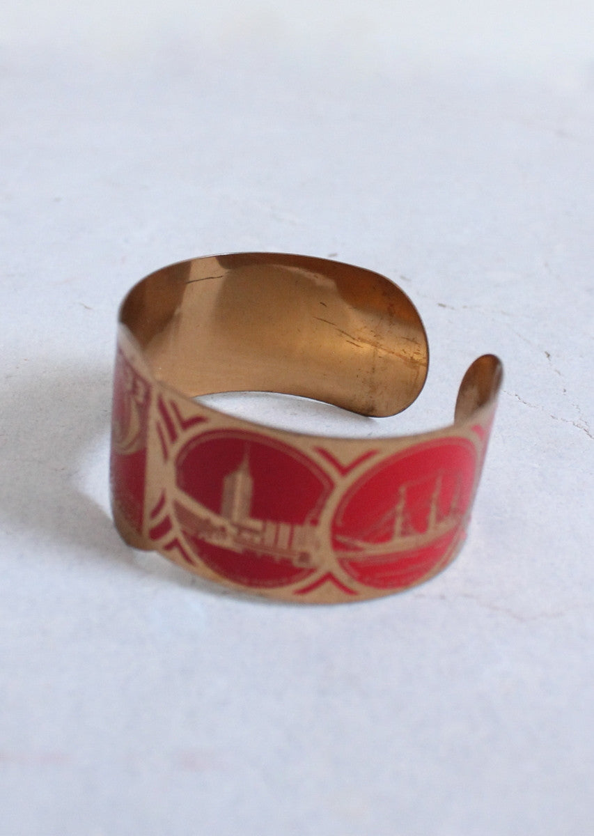 Vintage 1930s Chicago World's Fair Red and Brass Bangle