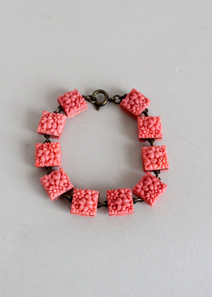 Vintage 1930s Coral Celluloid Link Bracelet