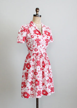 Vintage Late 1930s Floral Pique Cotton Swing Dress