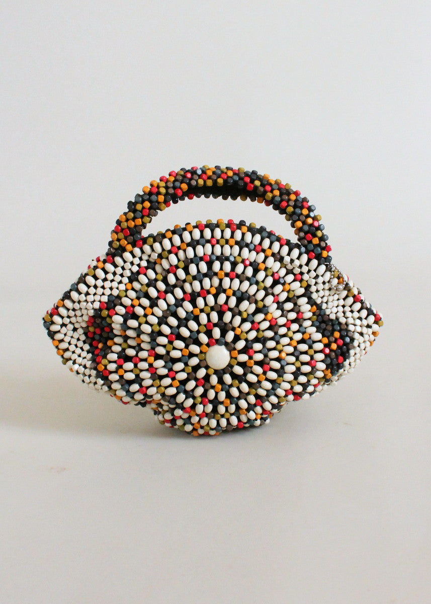 Vintage 1930s Large Czech Wooden Bead Eye Purse