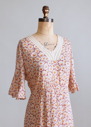 Vintage 1930s Daisy Garden Floral Cotton Day Dress