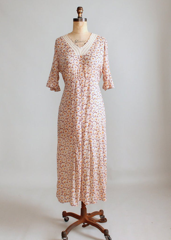 Vintage 1930s Daisy Garden Floral Cotton Day Dress - Raleigh Vintage