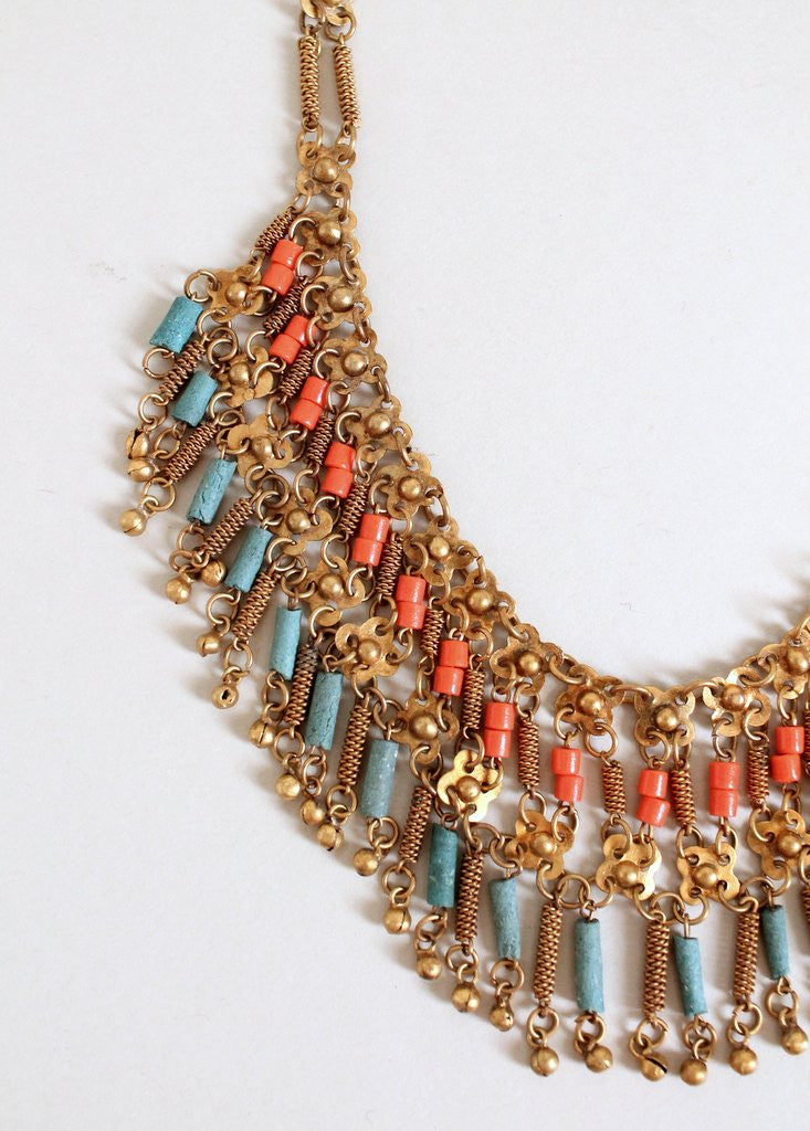 Vintage 1930s Egyptian Revival Necklace and Bracelet Set