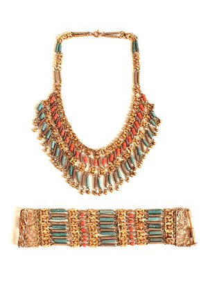 Vintage 1930s Egyptian Revival Necklace and Bracelet Set