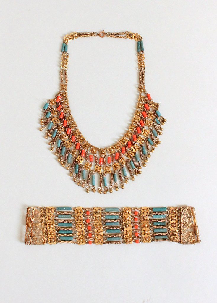 Vintage 1930s Egyptian Revival Necklace and Bracelet Set