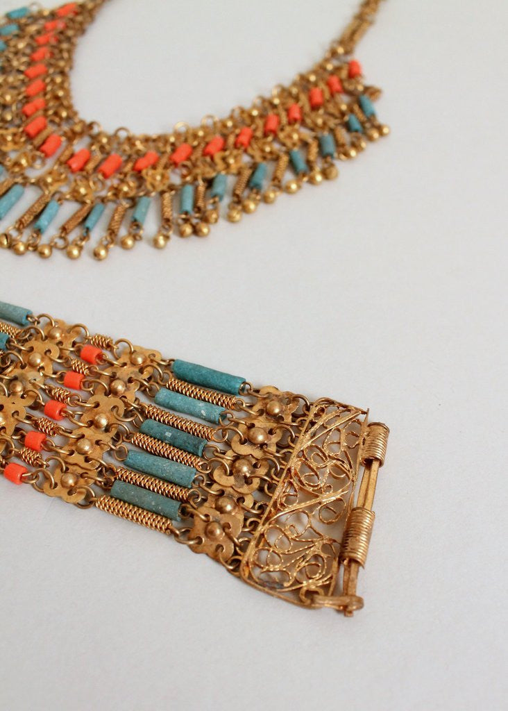 Vintage 1930s Egyptian Revival Necklace and Bracelet Set