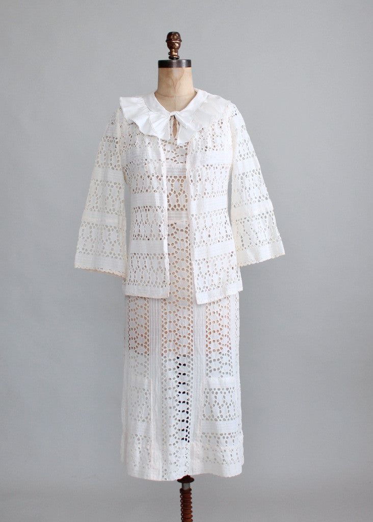 Vintage 1930s Ivory Eyelet Lace Dress and Jacket