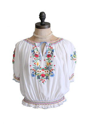 Vintage 1930s Hungarian Embroidered Silk Folk Blouse - Raleigh Vintage