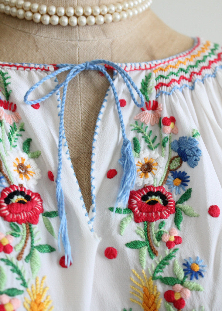 Vintage 1930s Hungarian Embroidered Silk Folk Blouse - Raleigh Vintage Vintage 1930s Hungarian Embroidered Silk Folk Blouse - Raleigh Vintage
