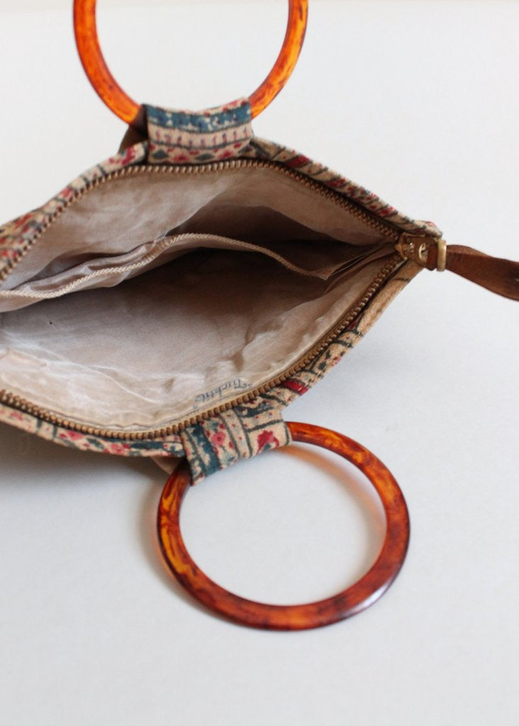 Vintage 1930s Indian Print Purse with Bakelite Handles