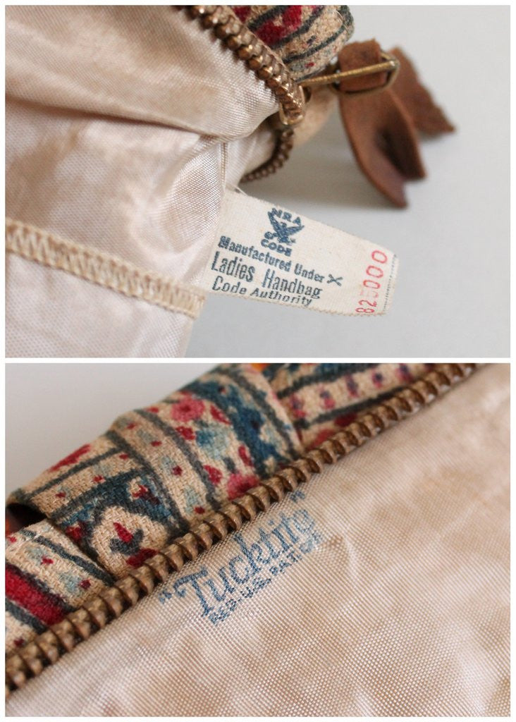 Vintage 1930s Indian Print Purse with Bakelite Handles
