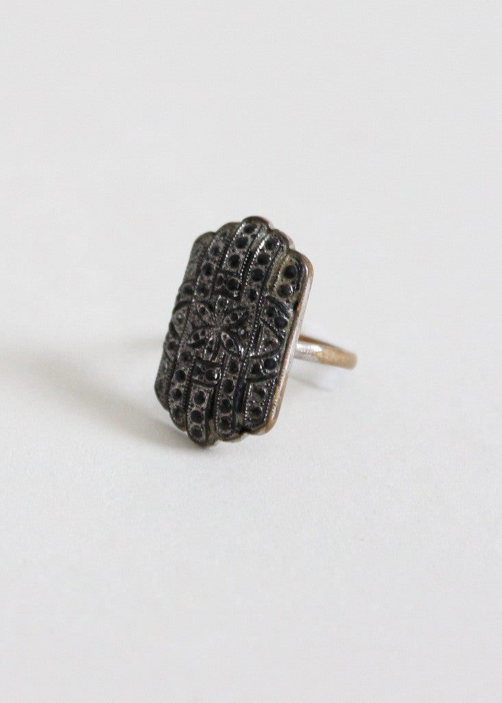 Vintage 1930s Black Marcasite Cocktail Ring