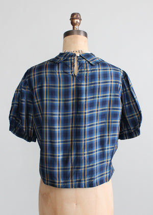 Vintage 1930s Plaid Silk Blouse with an NRA Label